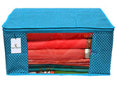 Kuber Industries Hathkadi 3 Piece Cotton Saree Cover, Blue